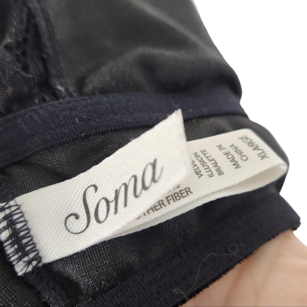 SOMA Bralette Womens Extra Large Black Velvet Illusion Bra Lace Mesh Wireless XL - Picture 8 of 8